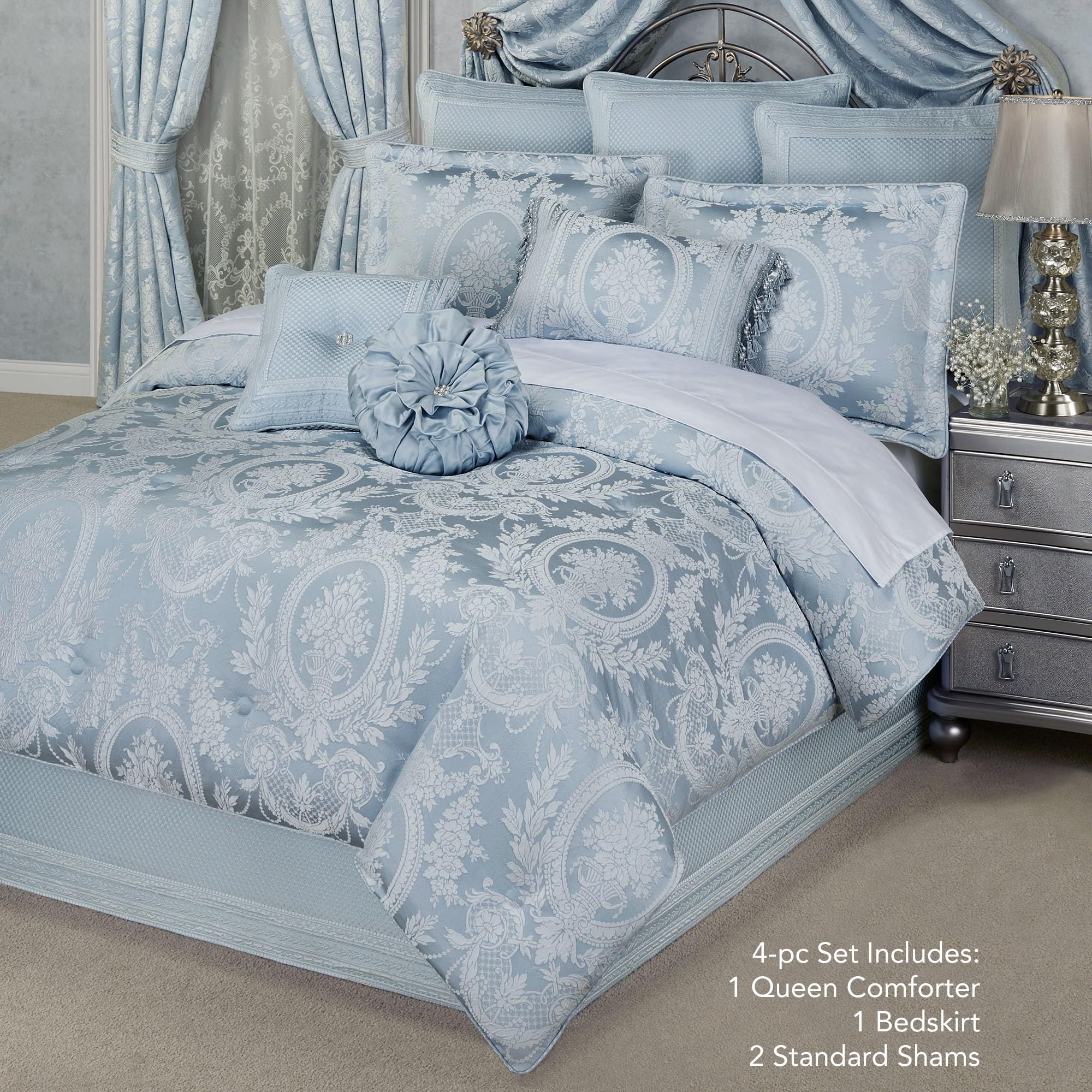 Amazon.com: Contessa Luxury Comforter, Powder Blue, Queen, 4 Pc